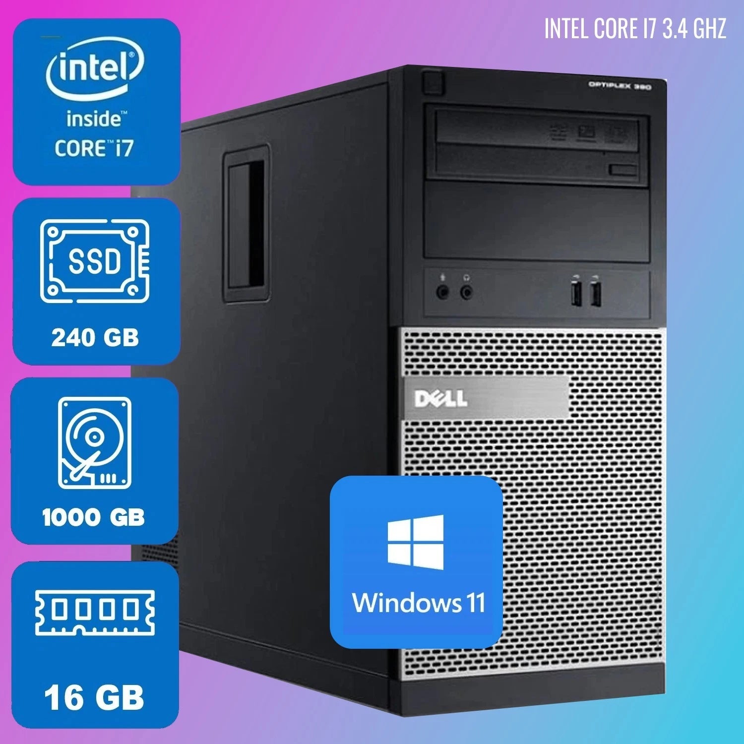 Dell OptiPlex 9020 Desktop Core i7, 16 GB Ram 128 SSD + 1 TB HDD Win 11 Desktop