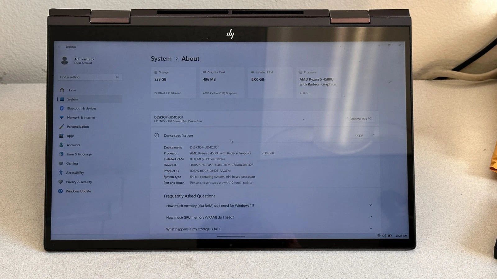 HP Envy x360 Convertible 15mm- Touch Laptop 15.6" AMD Ryzen 5, 256 GB, Win 11