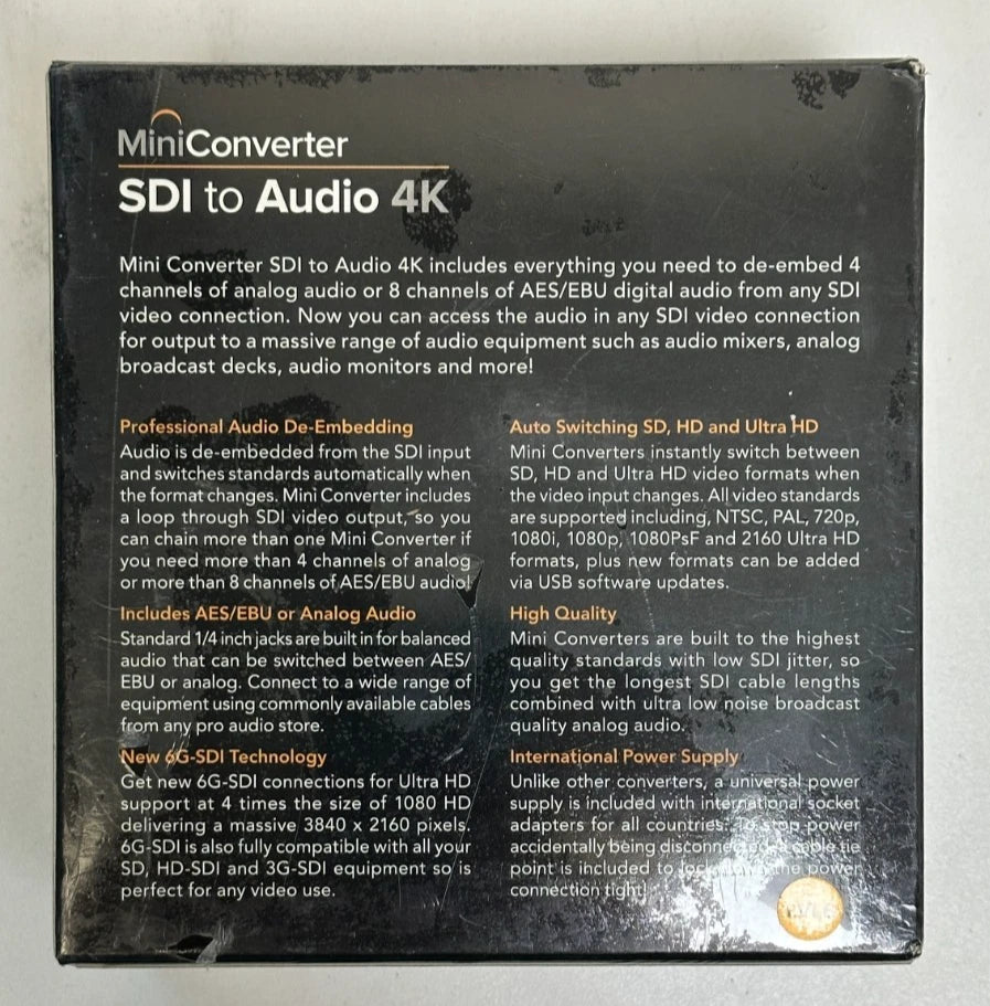 Blackmagic Mini Converter SDI to Audio 4K Ultra HD 6G SDI / CONVMCSAUD4K