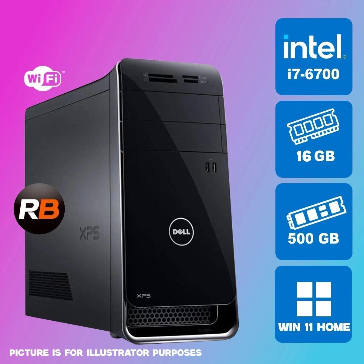 Dell XPS 8900 Quad Core i7 6700 - 3.4 GHz, 16 GB Ram, 500 GB NVMe, Win 11