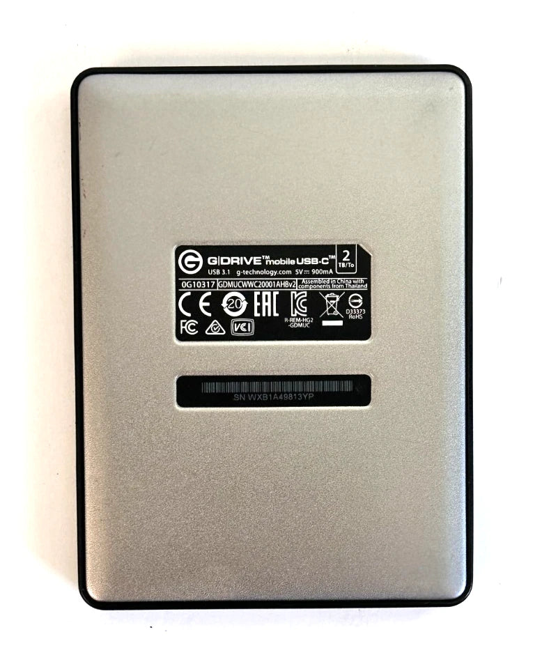 G-Technology G-Drive Portable External Hard Drive 0G10317 USB C, 2 TB Capacity