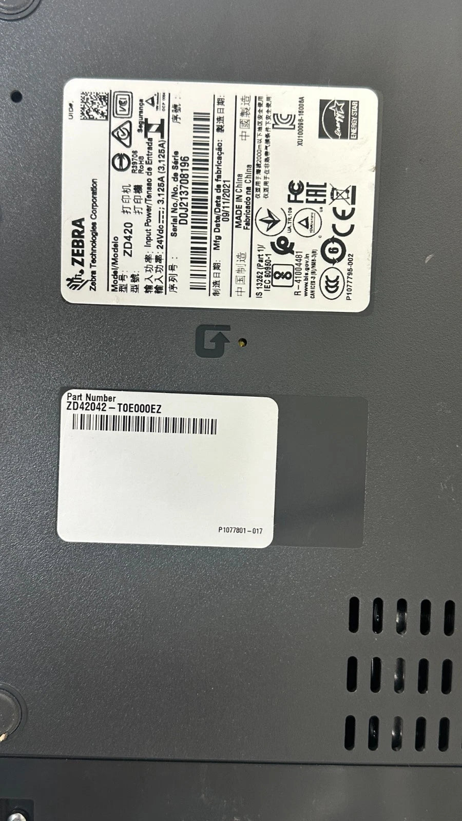 Zebra ZD420 USB Thermal Transfer Barcode Label Shipping Printer ZD42042-T0E000EZ