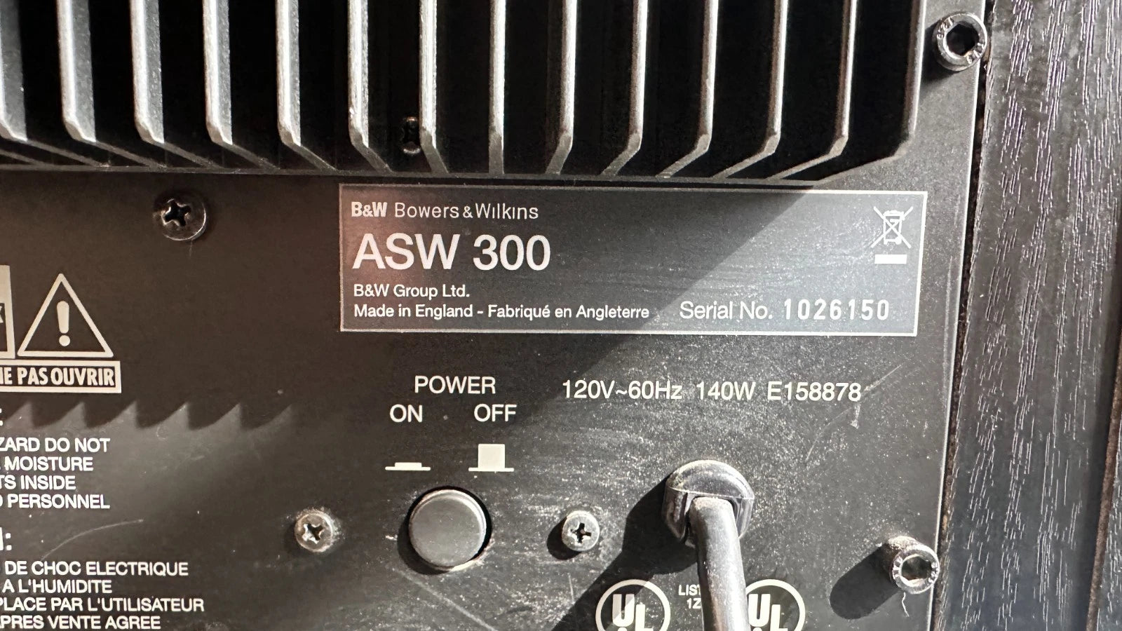 Bowers & Wilkins (B&W) ASW 300 ASW300 8" Powered Subwoofer Sub