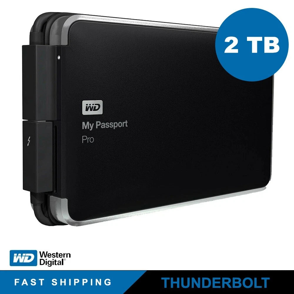 WD My Passport Pro Portable External Hard Drive 2TB Thunderbolt, WDBRMP0020DBK