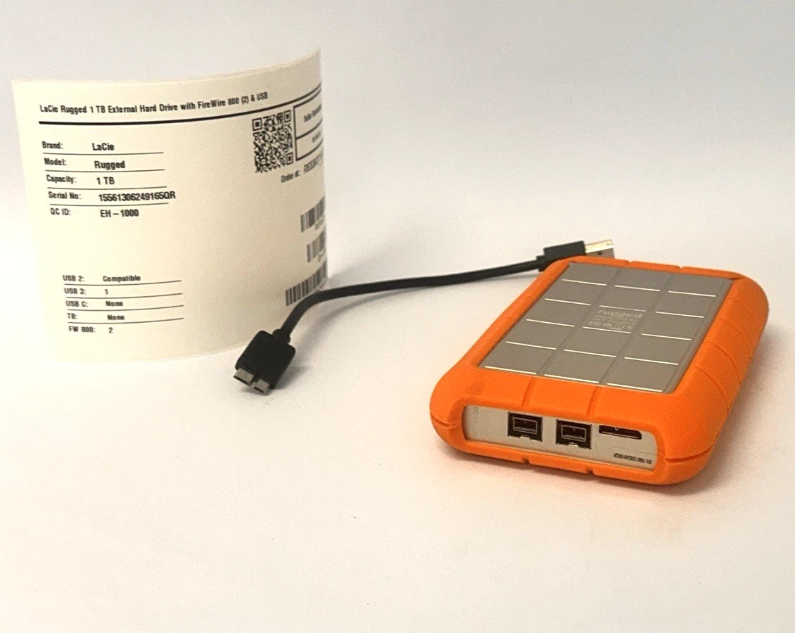 LaCie Rugged 1 TB USB 3.0 + FireWire External Portable Hard Drive HDD - RUFWU3B