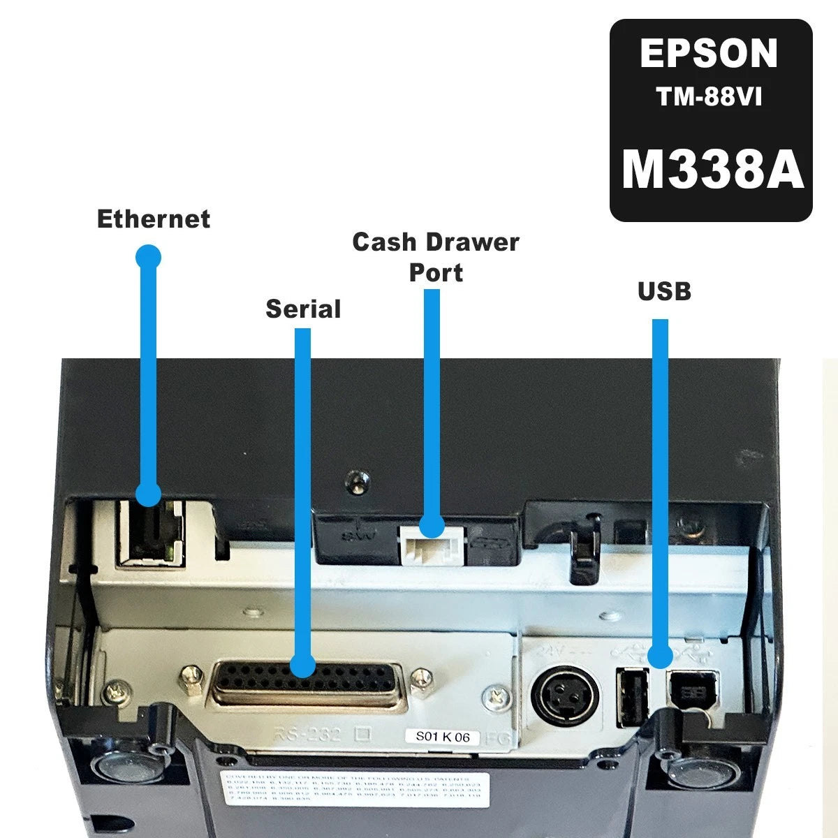 Epson TM-T88VI M338A POS Thermal Receipt Printer with USB, Serial & Ethernet Ports
