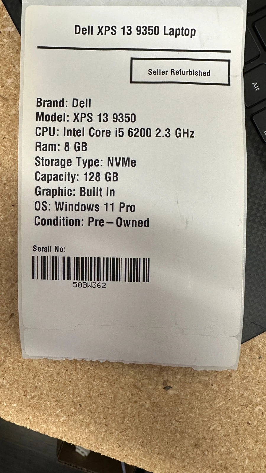 Dell XPS 13 Inch 9350 Laptop Core i5 6th Gen 2.3 GHz, 8 GB, 128 GB SSD Win 11