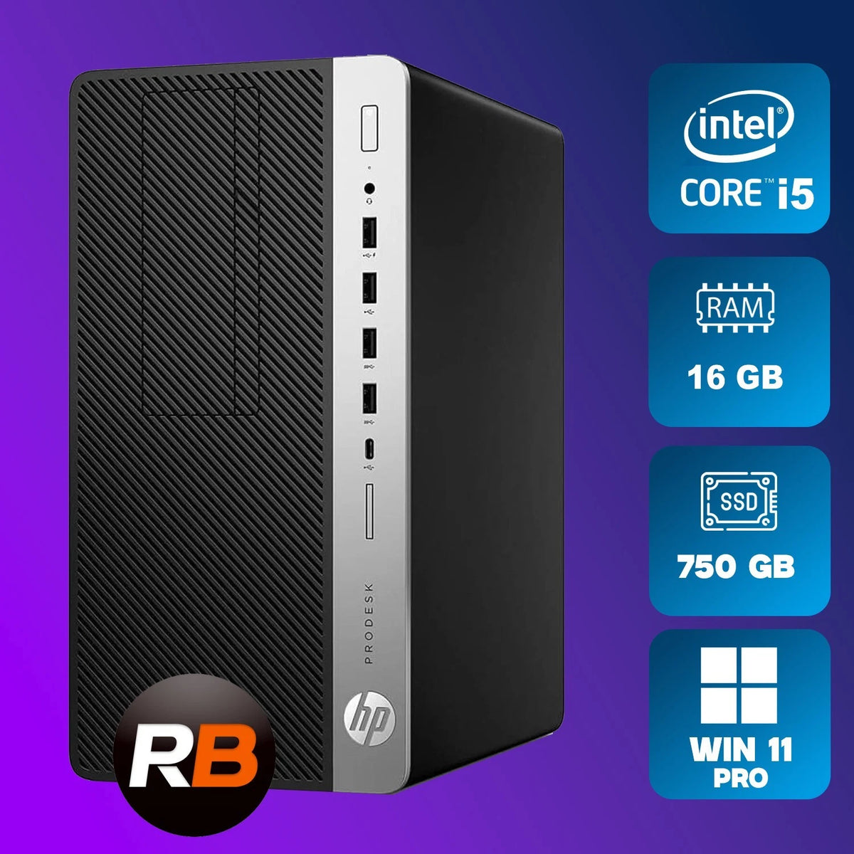 HP EliteDesk 800 G3 Desktop Intel Core i5 2.7 GHz, 16 GB, 750 GB SSD, Win 11 Pro