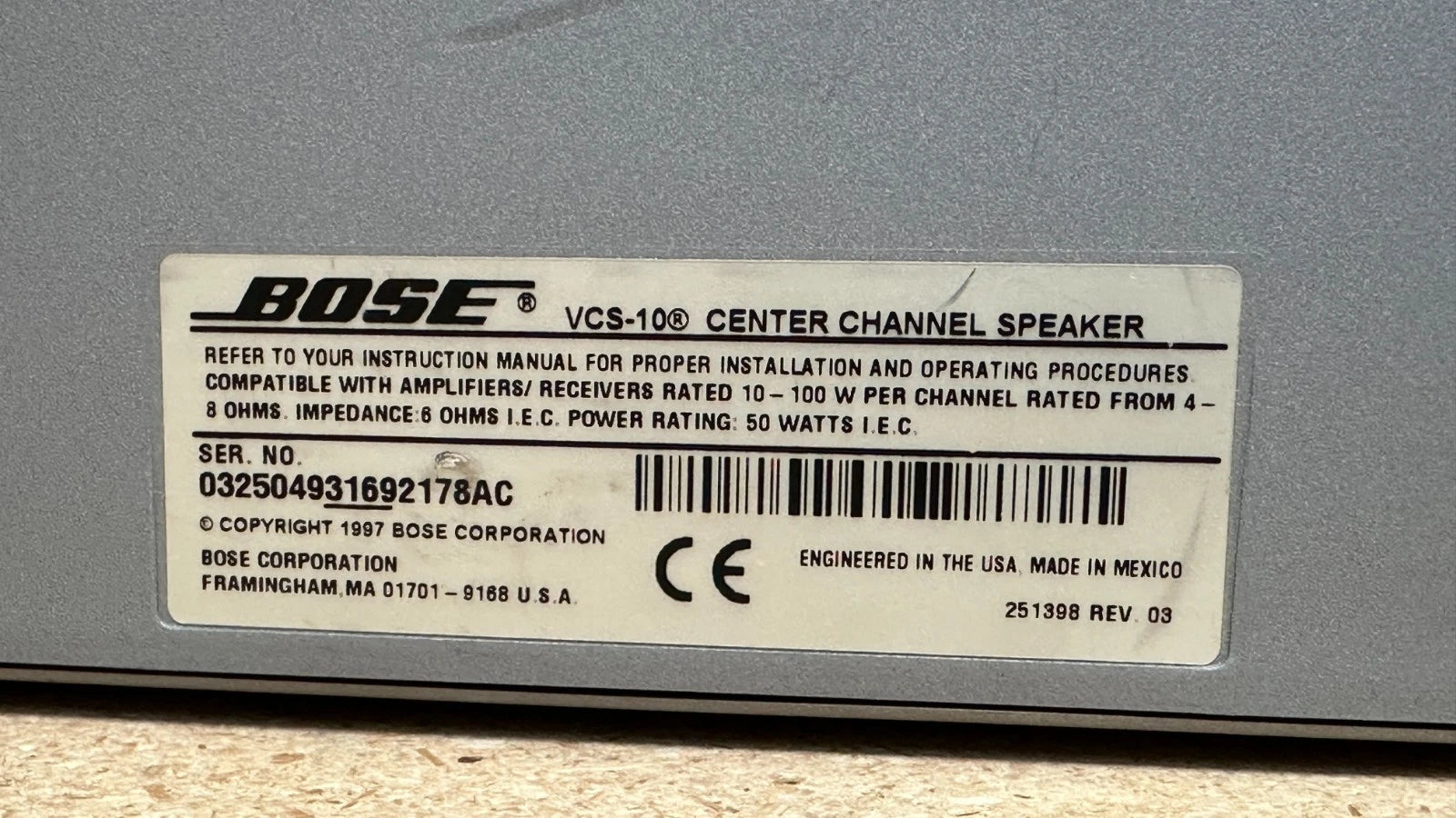 Bose VCS-10 Center Channel Speaker For Home Theater Surround Sound System