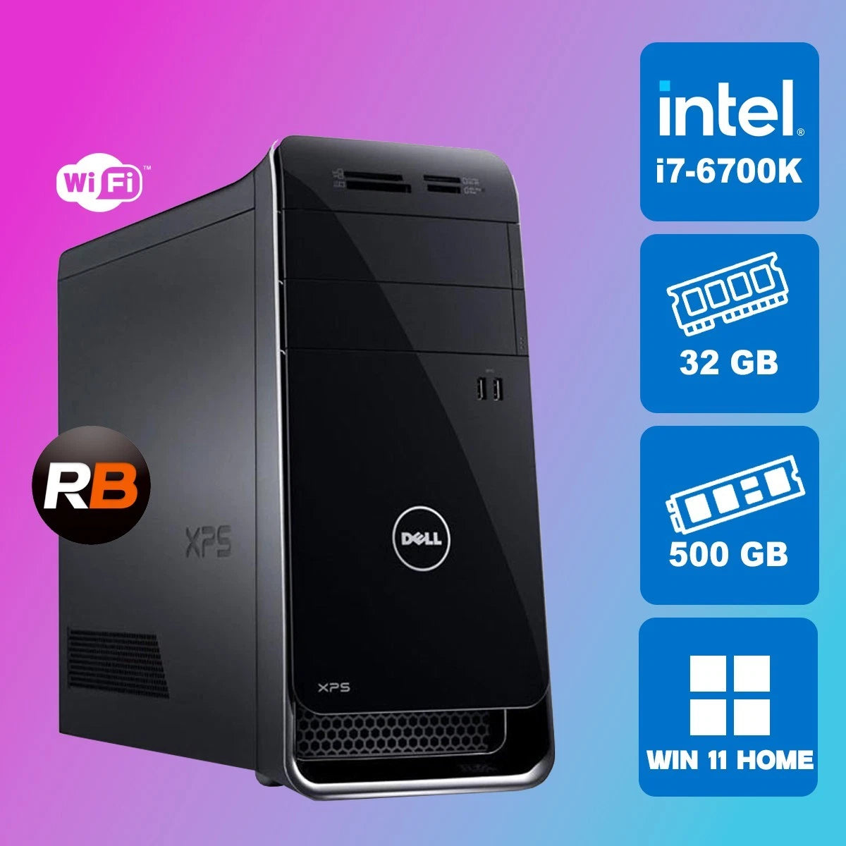 Dell XPS 8900 Quad Core i7 6700K - 4 GHz, 32 GB Ram, 500 GB NVMe, Windows 11 Hom