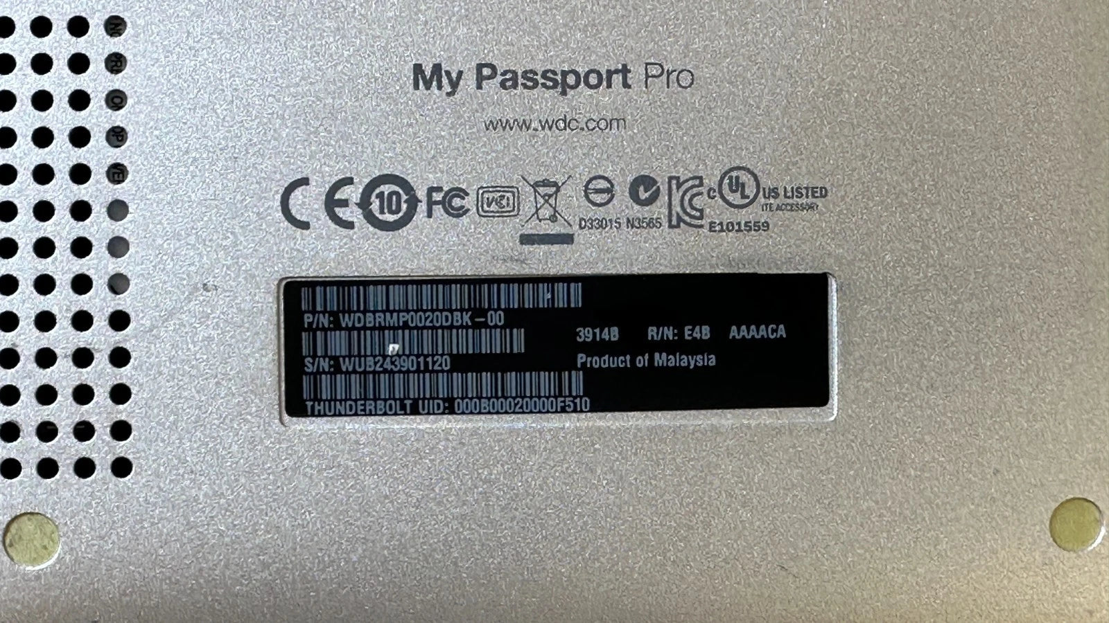 WD My Passport Pro Portable External Hard Drive 2TB Thunderbolt, WDBRMP0020DBK